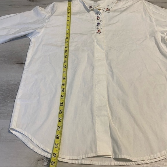 Vintage Capacity Embroidered Snowman Shoulder Pad Button Up Shirt, White, Med - Picture 13 of 14